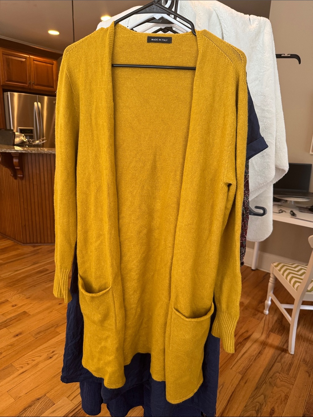 Open-Front Mustard Knit Cardigan Sweater made in Italy
